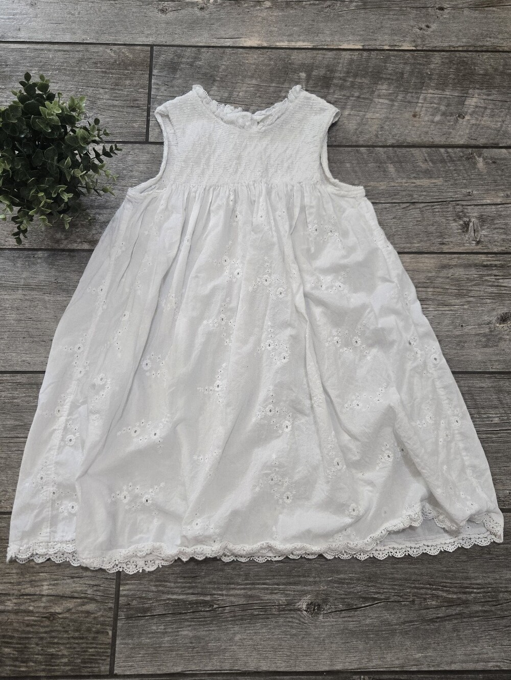 Calypso St. Barth White Cotton Eyelet Smocked Sleeveless Quiet Luxury Blouse, S
